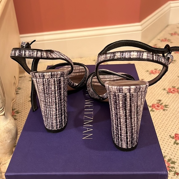 Stuart Weitzman Sunlover Black White Weave Napa Sandal - Picture 4 of 5